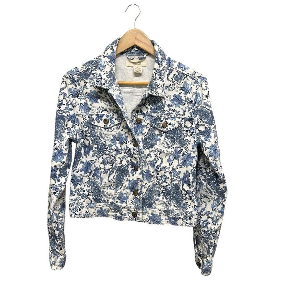 Workshop Andrea Jovine Blue White Floral Denim Cropped Jacket Size 4